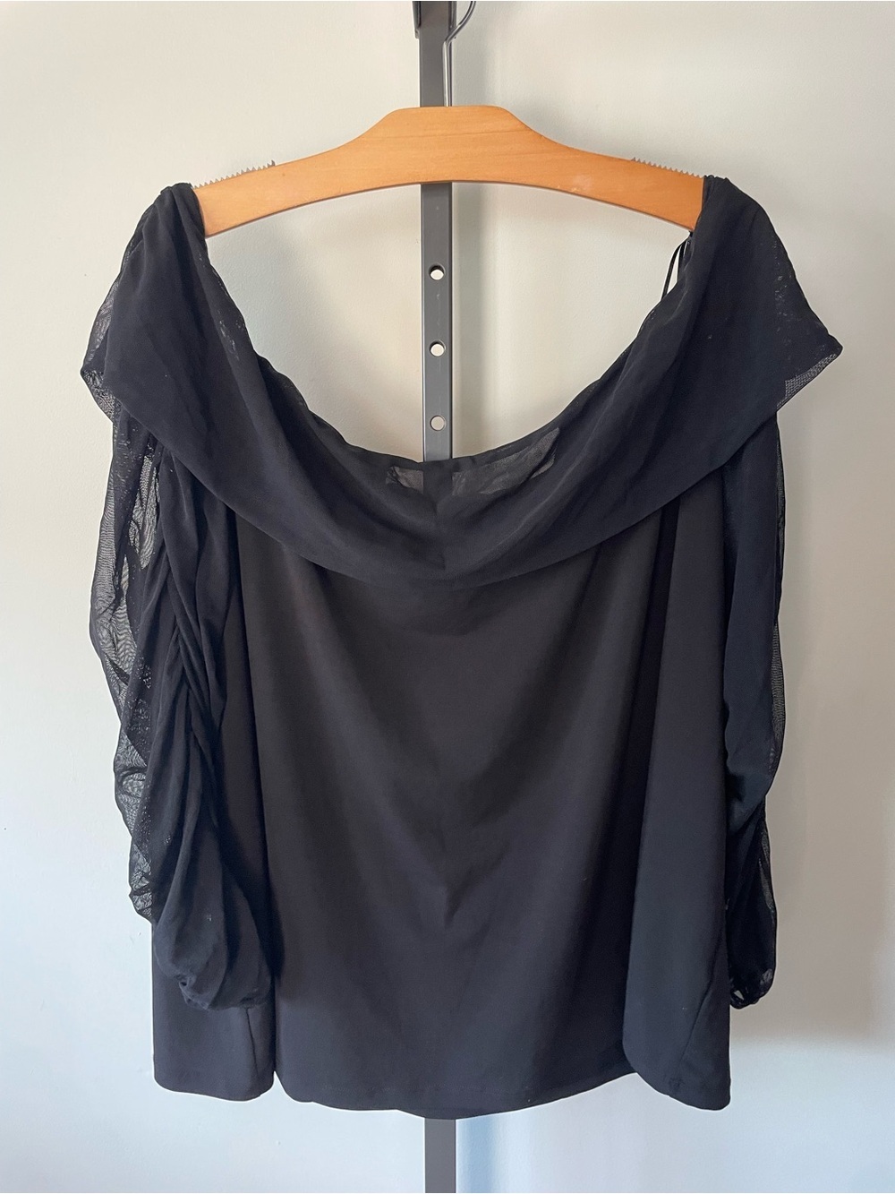Love & Legend Black Mesh Sheer Ruched Top Off Shoulder Bodycon Dressy Sexy Party